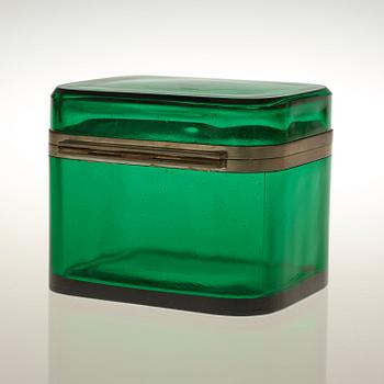 A Josef Frank green glass and pewter box by Svenskt Tenn.