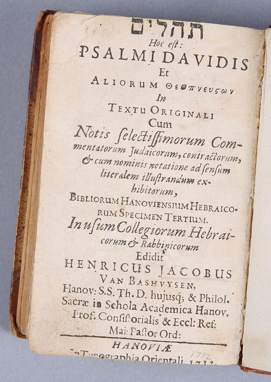 BOK, "Psalmi Davidis, Bibliorum Hanoviensium Hebraicorum Specimen Tertium", Hannover 1712.