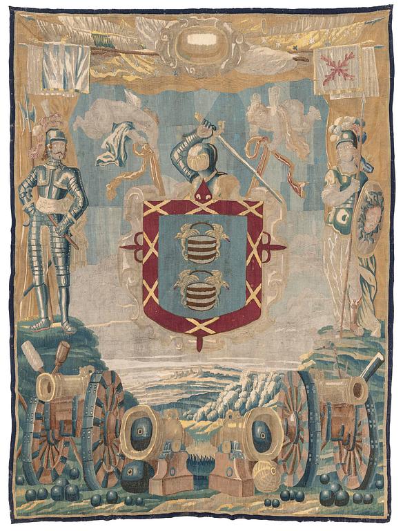 A Flemish armorial tapestry, c. 337 x 250 cm, 17th century.