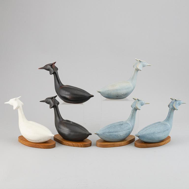 GUNNAR NYLUND, a set of six stoneware figures of birds, Rörstrand.