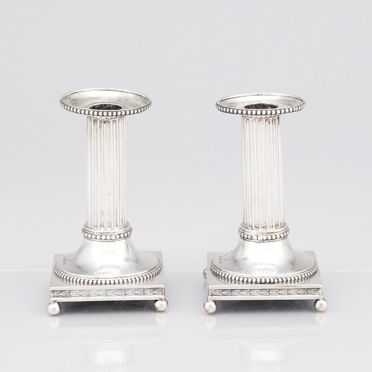 Johan Ekholm, ljusstakar, silver, ett par, Stockholm 1799. Gustavianska.