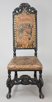 KARMSTOL samt STOLAR, 1+3st, barock, 1700-tal.