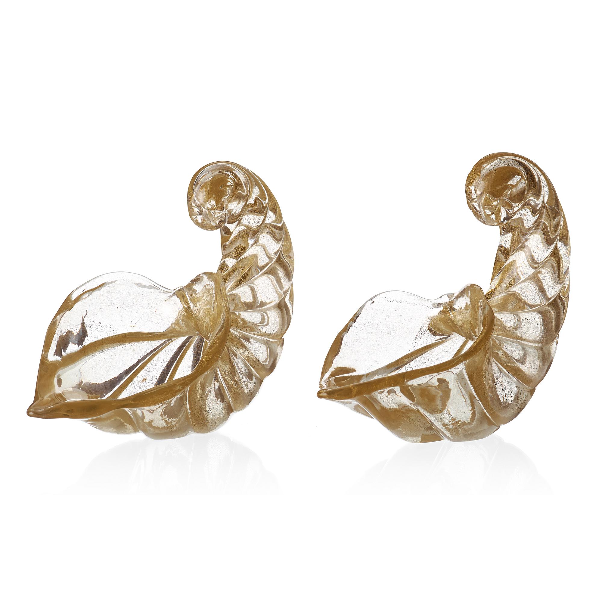 PAOLO VENINI, "Conchiglie"/ snäckor, ett par, Venini Murano, Italien 1960-tal.