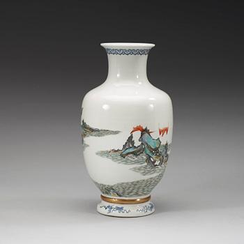 A famille rose vase decorated with four of the eight immortals (ba xian), Republic with Yongzheng four character mark.
