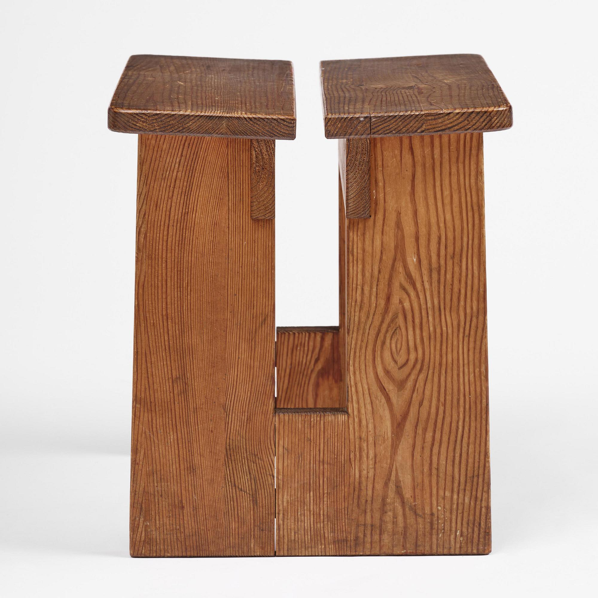 Axel Einar Hjorth, a "Skoga" stained pine stool, Nordiska Kompaniet, Sweden, 1930s.