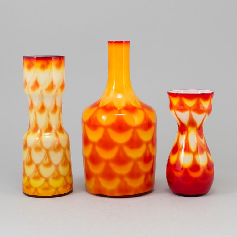 three Elme Glasbruk glass vases, 1960's.