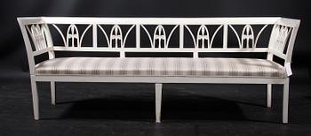 SOFFA SAMT 6 STOLAR, empire, märkta Johannes Nilsson, Lindome. Verksam i Skäggered och levde mellan 1777-1836.