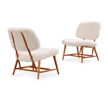 56. A pair of Alf Svensson 'TeVe' easy chairs, Studio, Ljungs Industrier, Sweden 1950's.