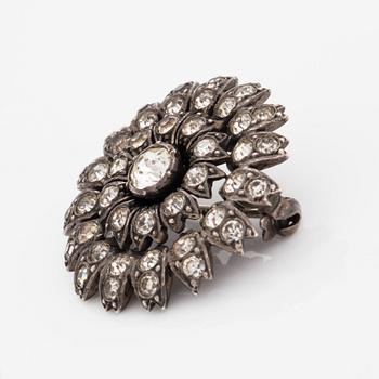Earrings, brooch, and pendant silver with paste.