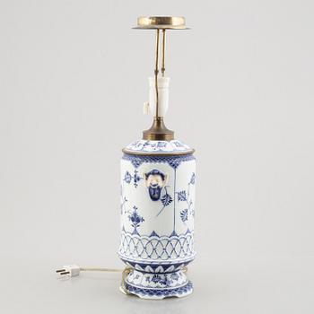 A 'Blue Fluted Plain' / 'Musselmalet' porcelain table lamp, Royal Copenhagen,19th century.