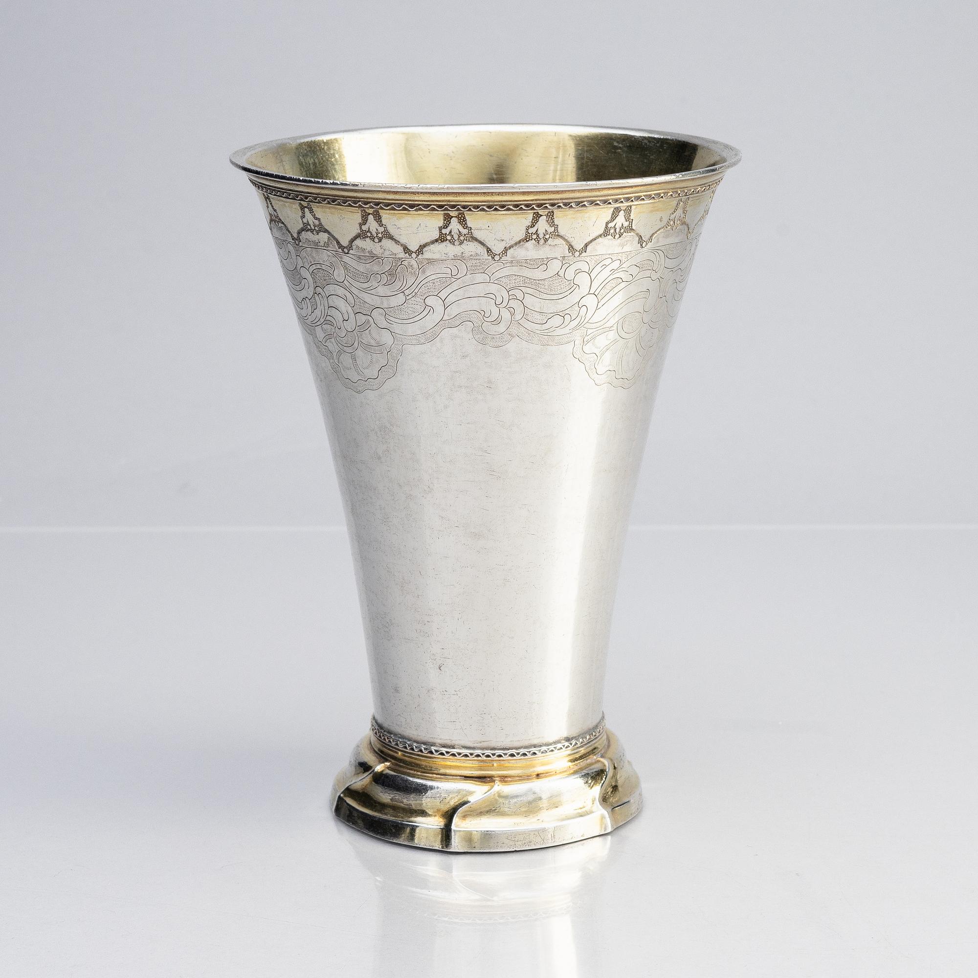 A Swedish 18th century parcel-gilt silver beaker, mark of Lorens Stabeus, Stockholm 1763.