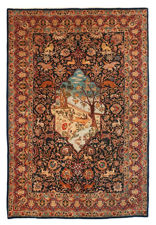 A semi-antique pictoral Tabriz rug, c. 216.5 x 145 cm.