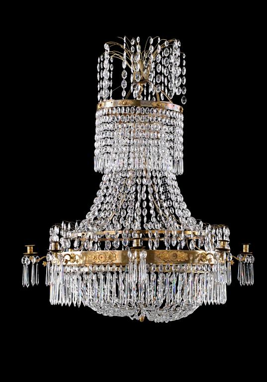 A Swedish Empire nine-light chandelier.