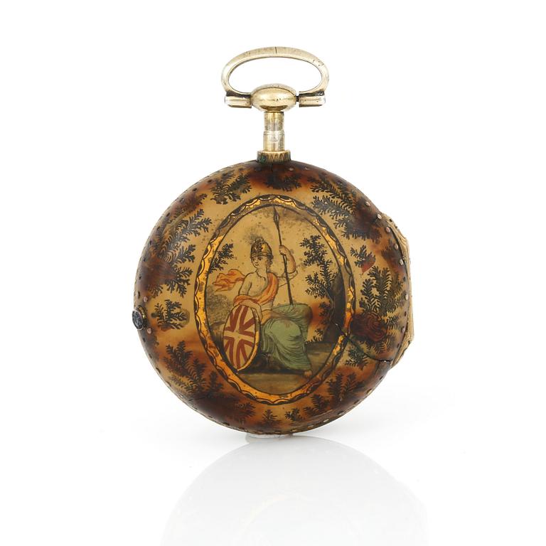 SPINDELUR, förgyllt, urverket märkt Thomas Grant, London. 1700-tal.