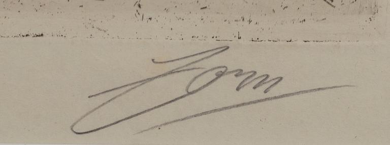 Anders Zorn, a signed etching from 1890.