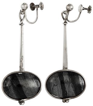 646. Vivianna Torun Bülow-Hübe, A pair of Torun Bülow Hübe sterling and labradorites earrings by Georg Jensen, Copenhagen 1945-77.