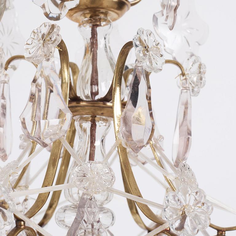 A Swedish Rococo six-light chandelier, 18th century.