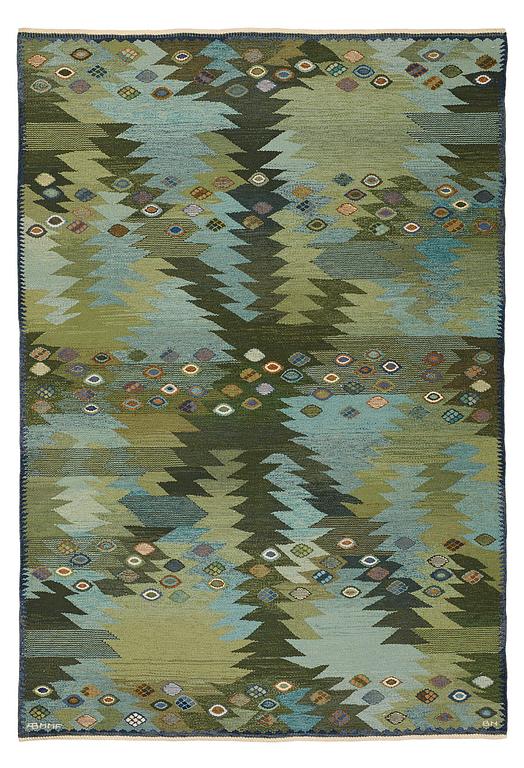 Barbro Nilsson, A CARPET, "Tånga grön", flat weave, ca 253,5 x 177,5 cm, signed AB MMF BN.