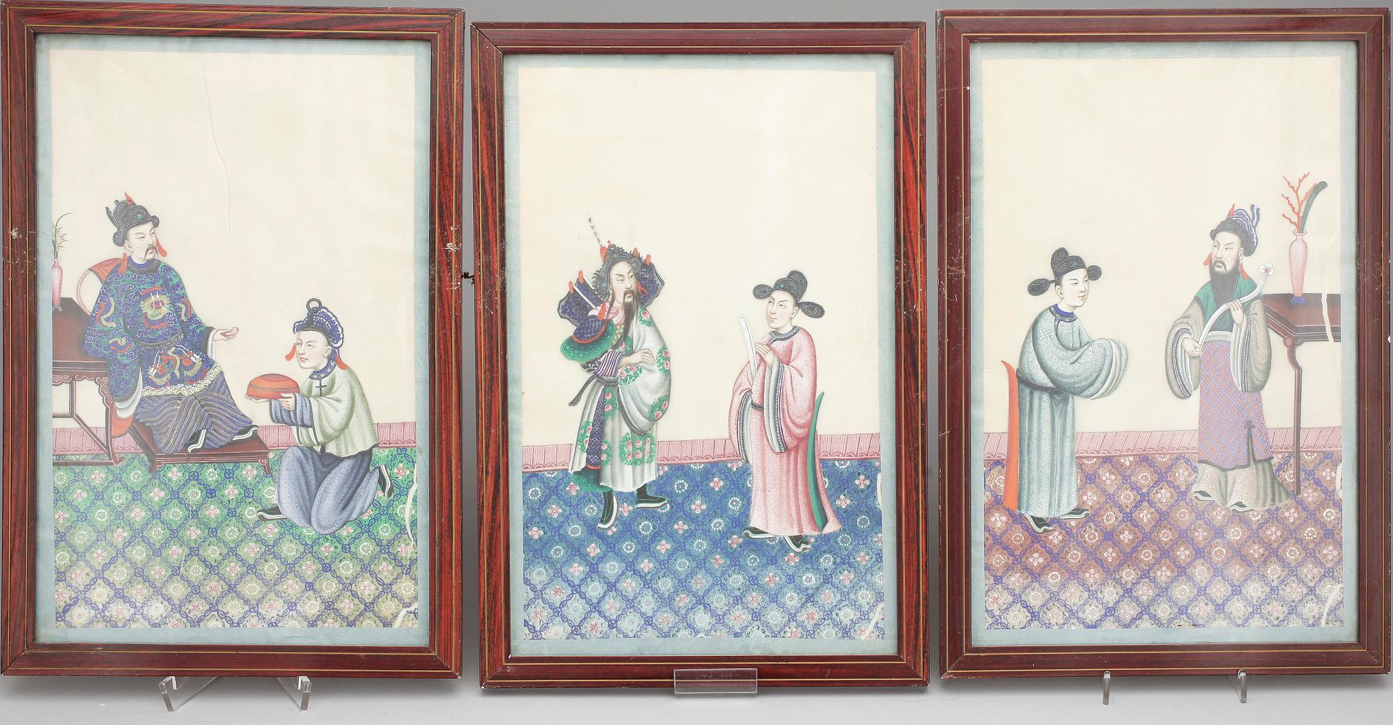 SIDENMÅLNINGAR, 6 st. Kina, 1800/1900-tal.