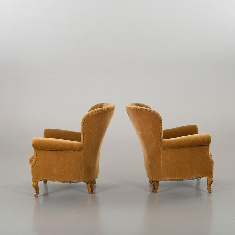 A PAIR OF EASY CHAIRS 1940'S.