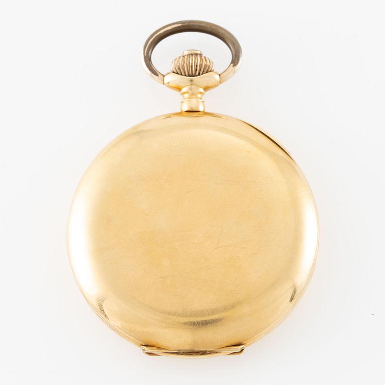 Pocket watch, hunter, 18K gold with chain, 51 mm.