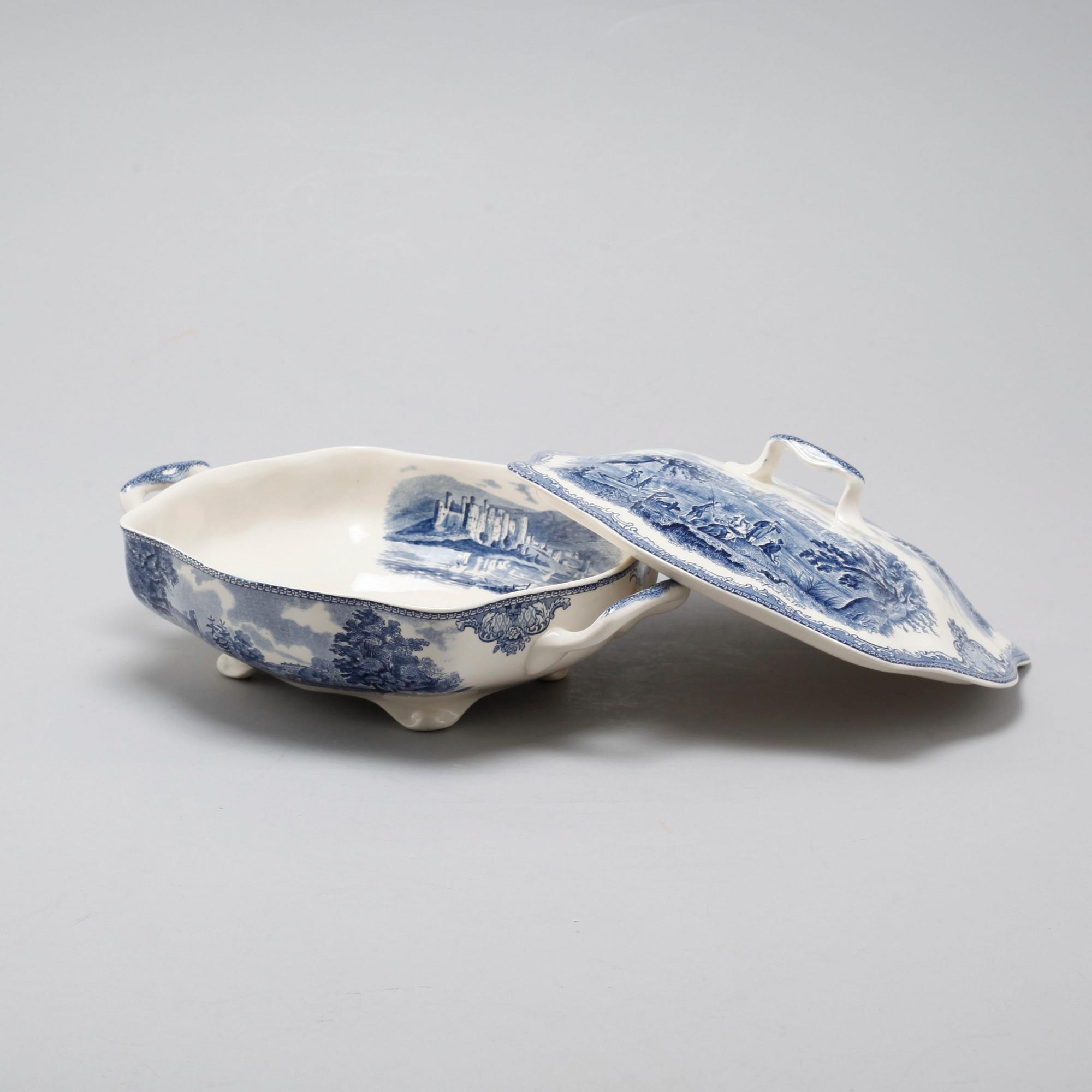 64 pieces of earthenware tableware, model "Old Britain Castles" by Johnson Bros, England, first half of the 20th century.