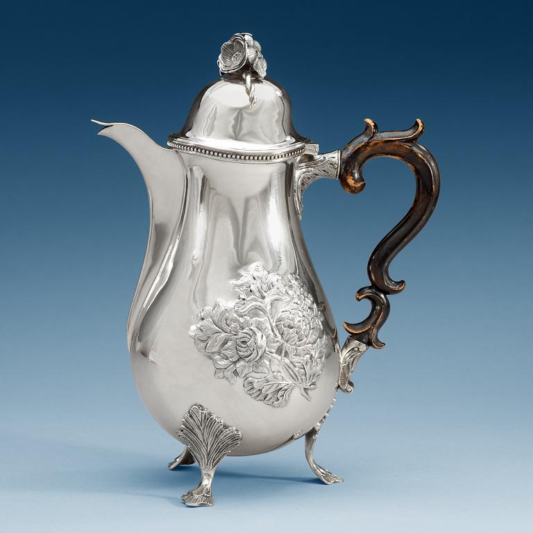 A Swedish 18th century silver coffee-pot, makers mark of  Olof Löfvander d.ä.:s widow, Luleå 1788.