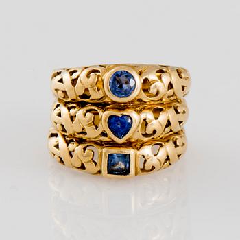 RINGAR, 3 st, safirer, 18K guld.