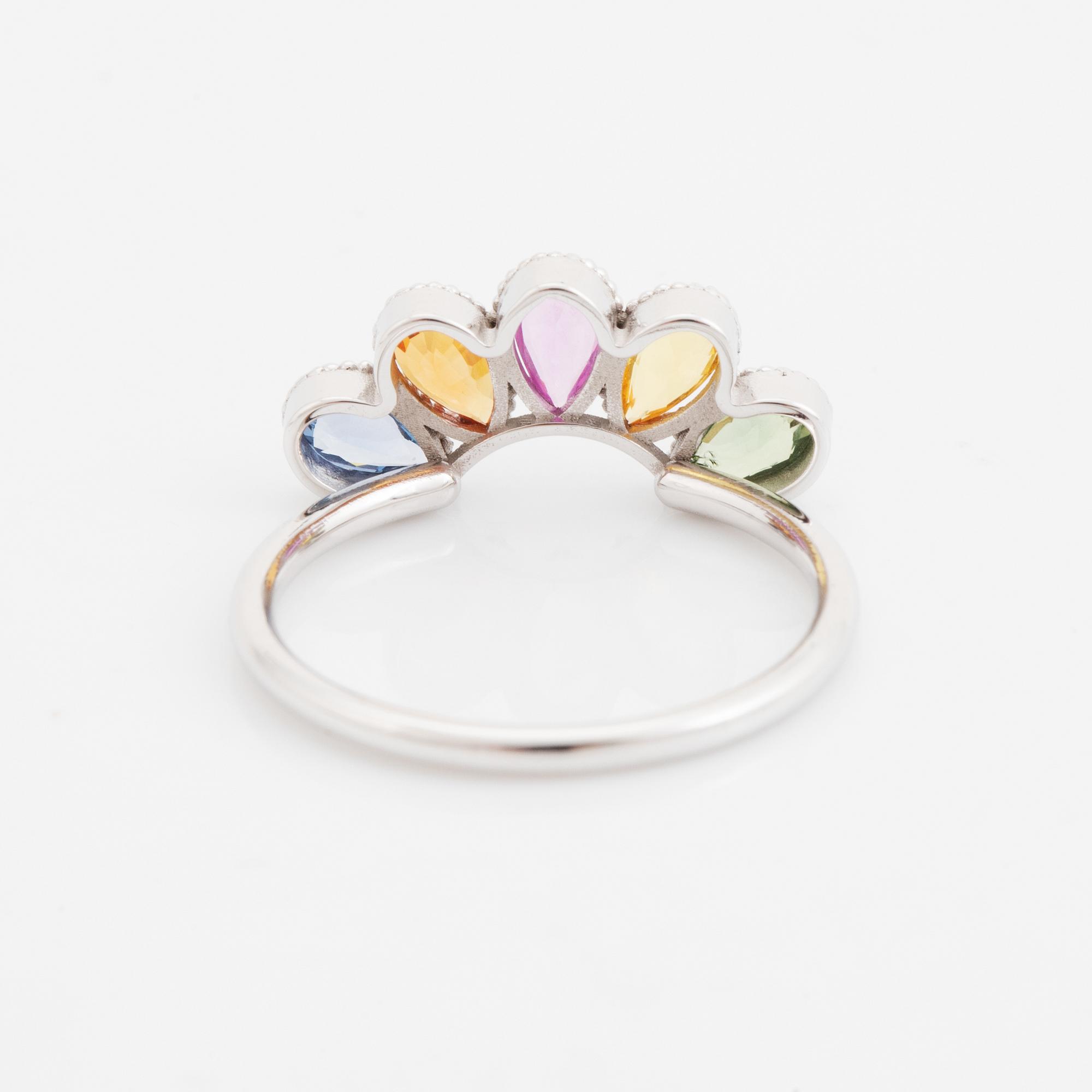 Pear shaped multi coloured sapphire ring.