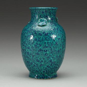 A robinsegg glazed vase, presumably late Qing dynasty.