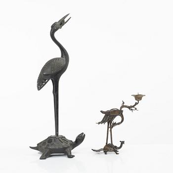 Two bronze sculptures/candle holders, Japan & China, 20th century.