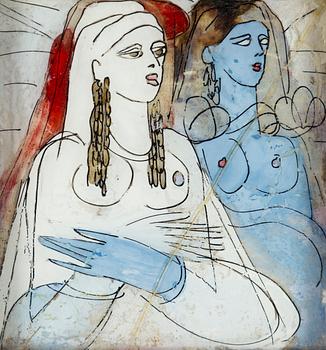 ALY BEN SALEM, mixed media on glass, signed.