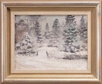 Lindorm Liljefors, Winter landscape with a wooden fence.