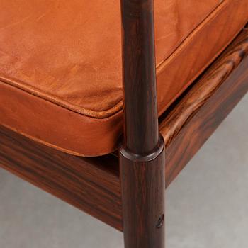 Ib Kofod-Larsen, a pair of "Samsö" palisander and brown leather easy chairs, Olof Persons Fåtöljindustri (OPE) Sweden 1960's.