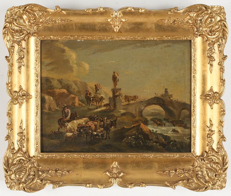 NICOLAES BERCHEM, hans krets, Ettpar. Olja på duk, ej signerade.