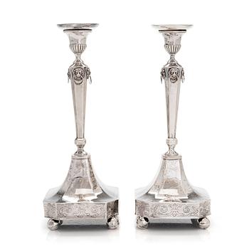 A pair of  Swedish silver candlesticks, mark of Olof Hellbom, Stockholm 1802.