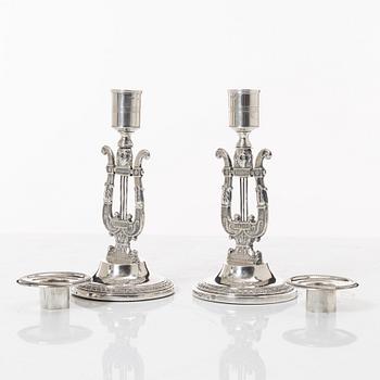 Empire, Johan Petter Grönvall, ljusstakar, ett par, silver, Stockholm 1826.