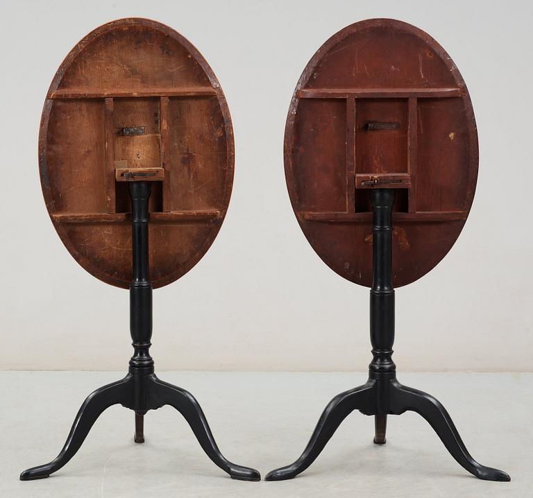 Two matched Swedish circa 1800 tilt-top tables.