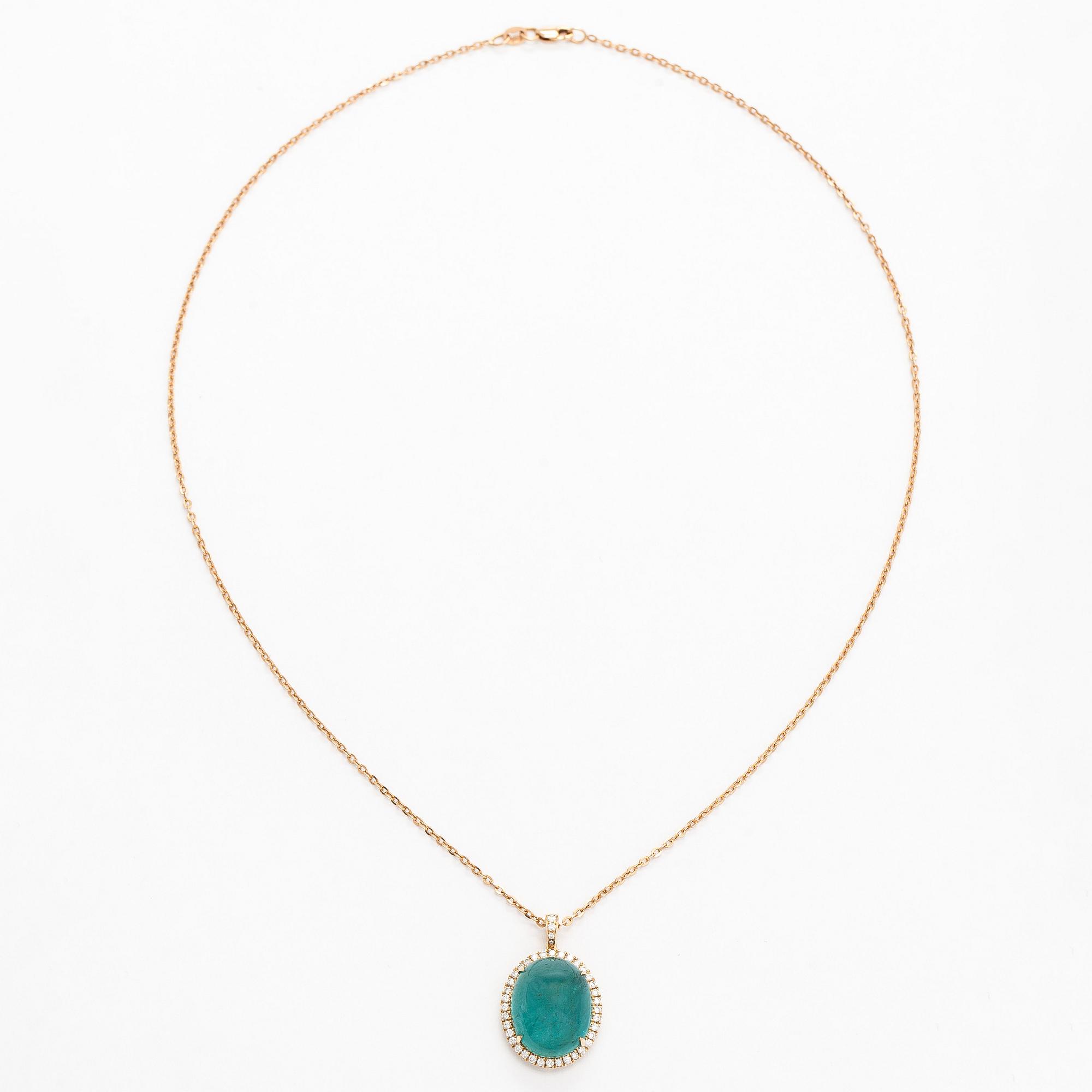 A 14K gold necklace with emerald and diamonds. With IGI certificate.