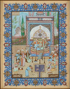 A gouache by an unknown artist, signed Hossein Rohani. Mid 20th century.