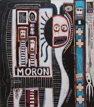 Jori Kalliola, blandteknik och assemblage på träd, signerad och daterad 2013.