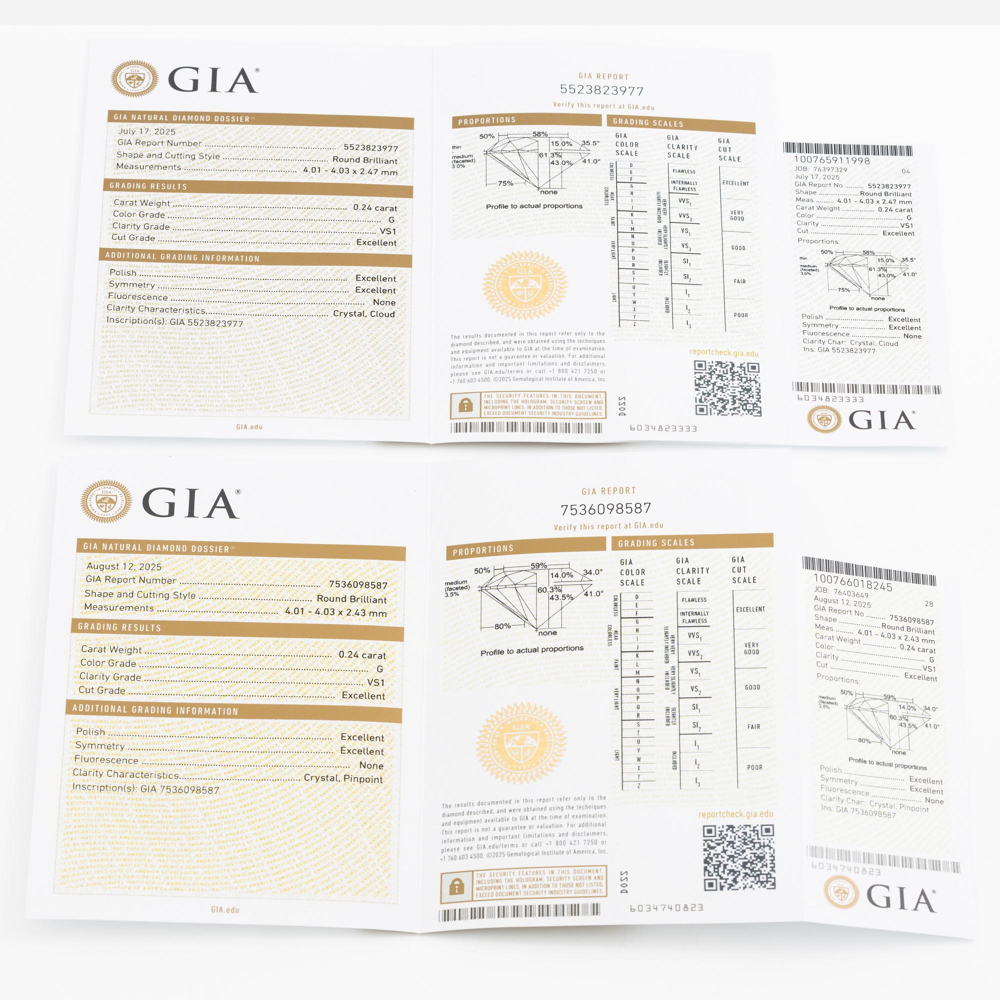 Earrings 18K white gold set with brilliant-cut diamonds, accompanied by GIA dossier.