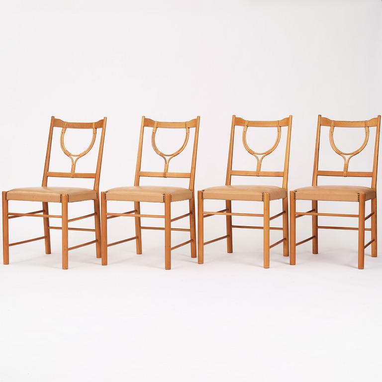 Josef Frank, a set of four cherry wood chairs, Svenskt Tenn, Sweden 1950s-1960s, model 2238.