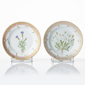 A set of 12 Royal Copenhagen 'Flora Danica' dishes, Denmark, 20th century.