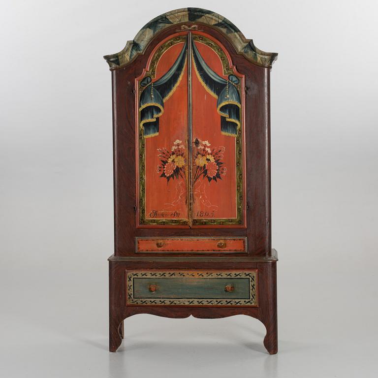 A PAINTED PINE CUPBOARD DATED FROM 1805 JÄMTLAND, SWEDEN.