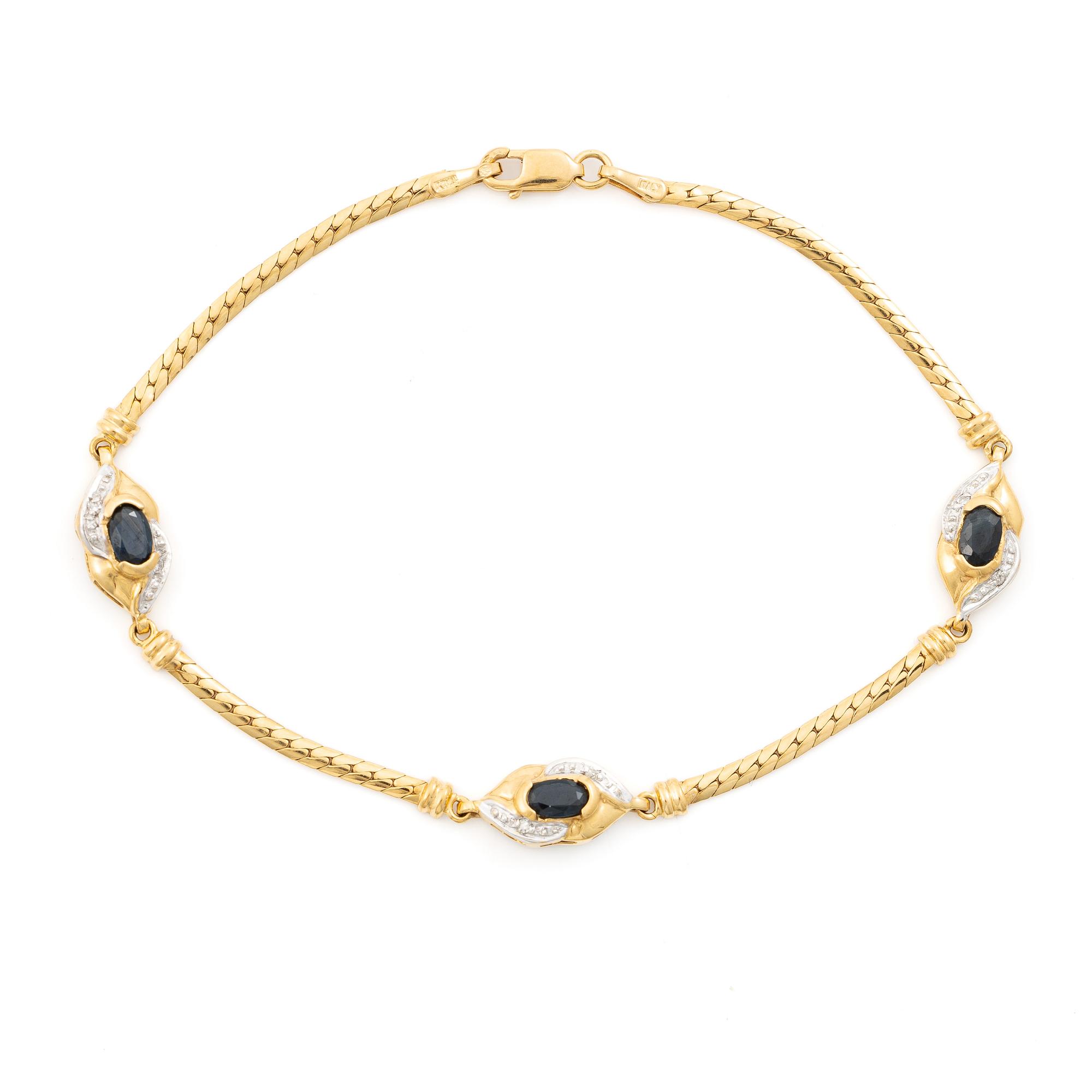 Bracelet, 18K gold with sapphires and small single-cut diamonds, Italy.