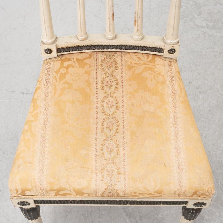 A pair  chairs and a stool, late-gustaivan style, J.O. Nyström Möbleringsaffär, Sweden, 20th century.