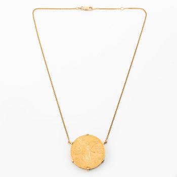 Collier guld med infattat mexikanskt guldmynt.