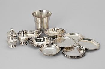 PARTI SILVER, 11 delar, bla K. Anderson, 1900-tal. Totalvikt ca 300 gram.