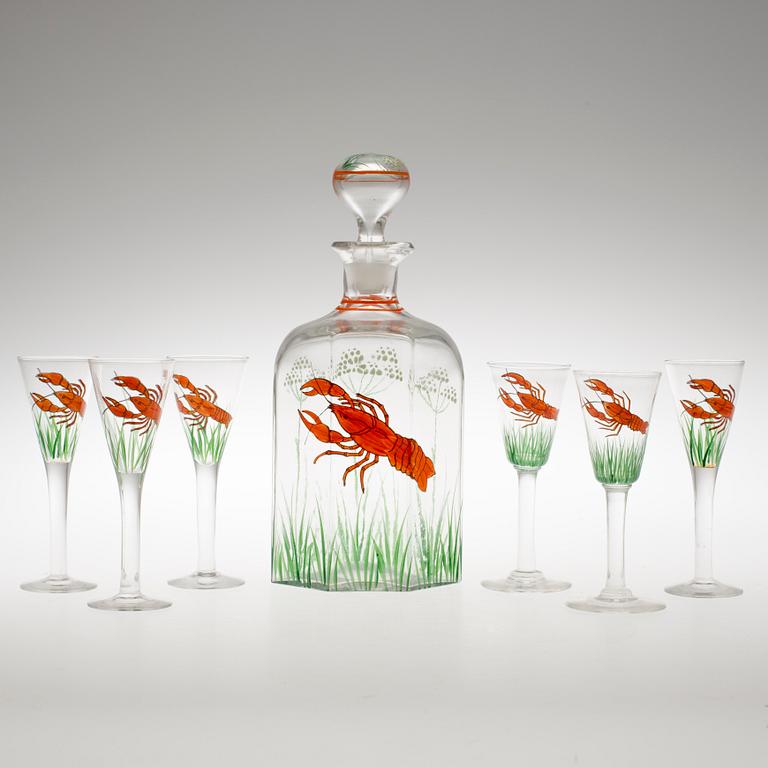 KRÄFTSERVIS, 7 delar, glas, troligen Johansfors, 1930-tal.
